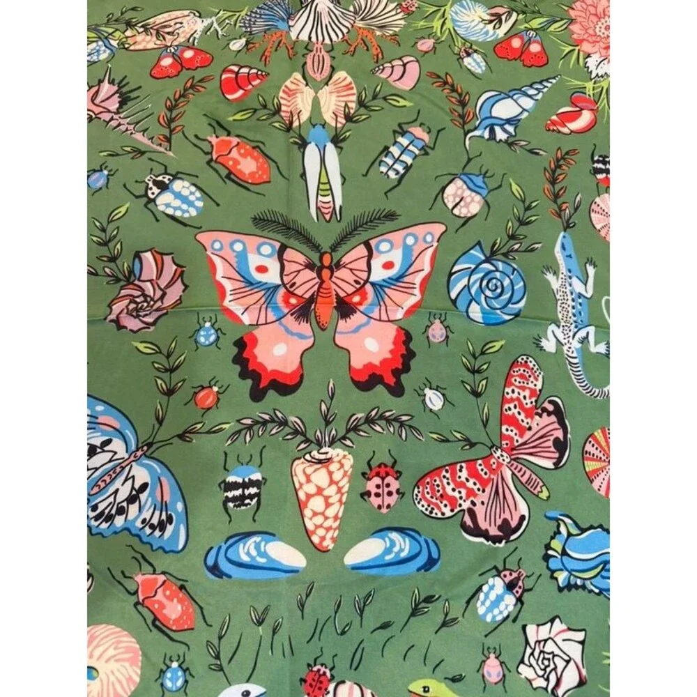 Green Butterfly Print Scarf For Women